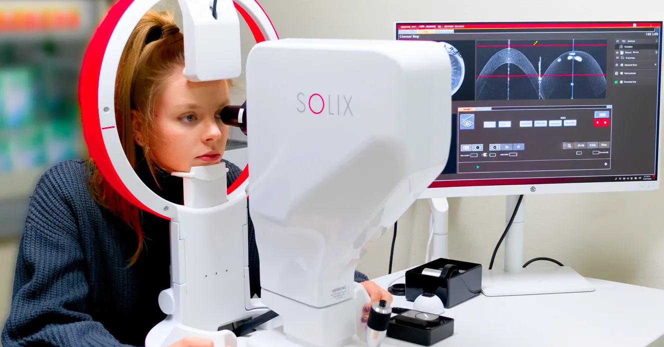 Examen oftalmológico OCT con equipo SOLIX en Oftalmodex Hospital del Día, Quito.